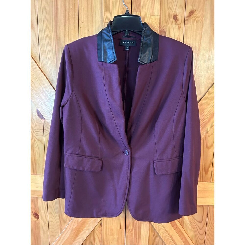 Lane Bryant The Bryant Blazer Burgundy Faux Leather Collar Size 14 (5473)